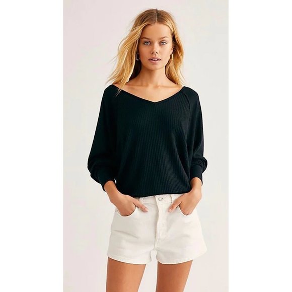 Free People NWT Santa Clara Thermal Size Small in Black - Picture 1 of 12